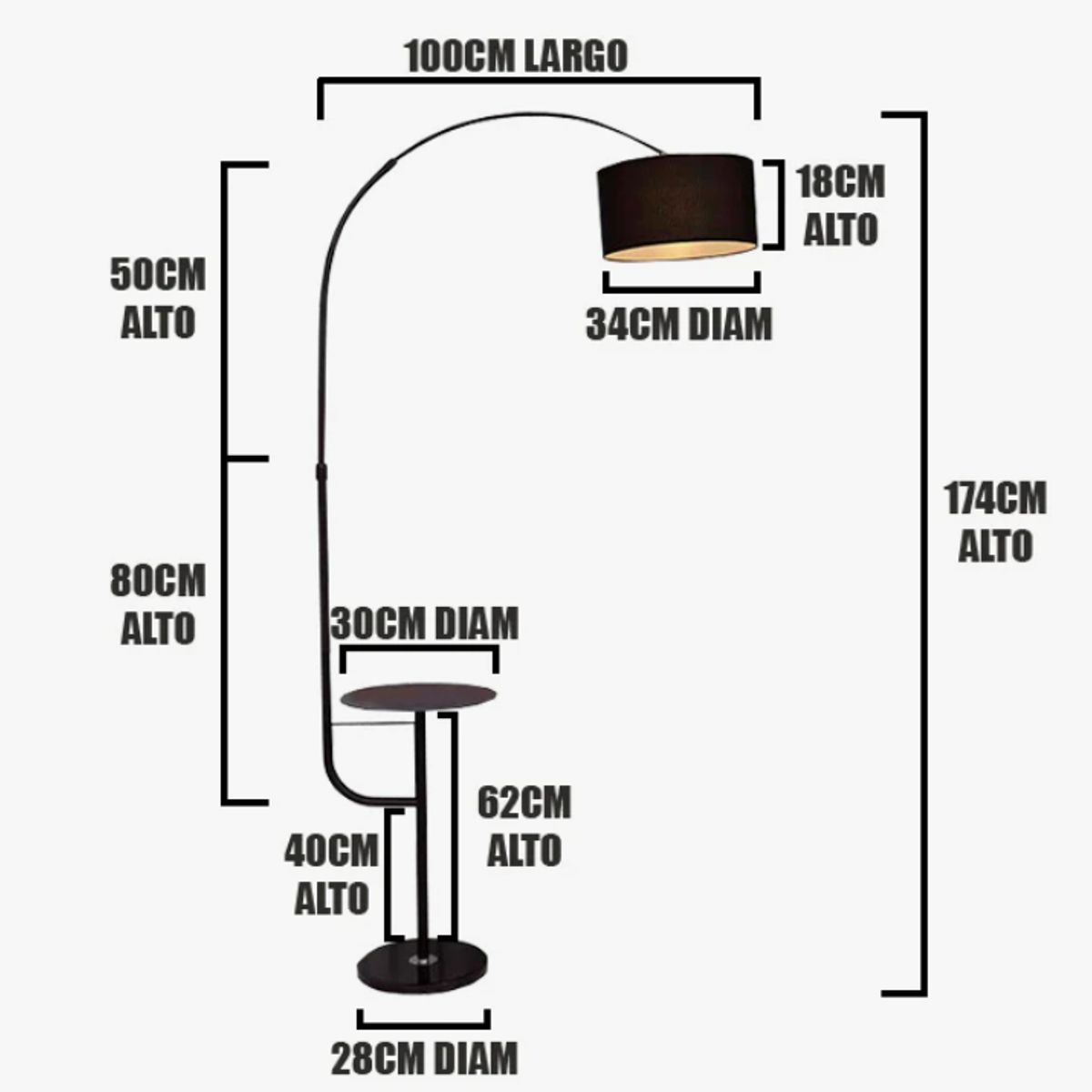 GENERICO - Lámpara de Pie Black Led