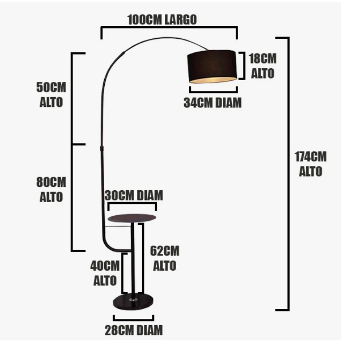 GENERICO - Lámpara de Pie Black Led