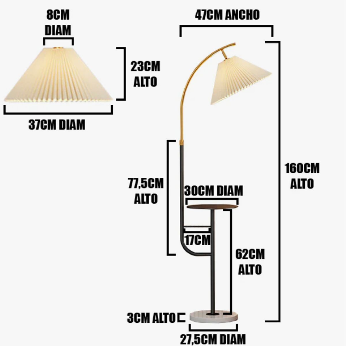 GENERICO - Lámpara de Pie Gold Led