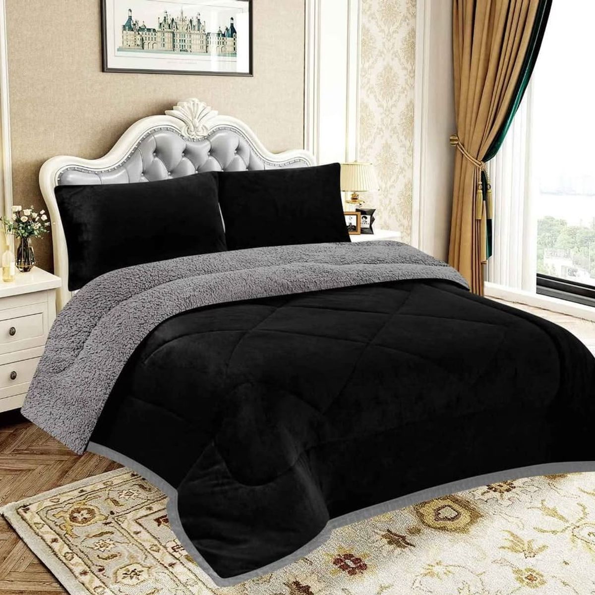 GENERICO - EDREDON PIEL DE ANGEL CON SHERPA  3 PIEZAS