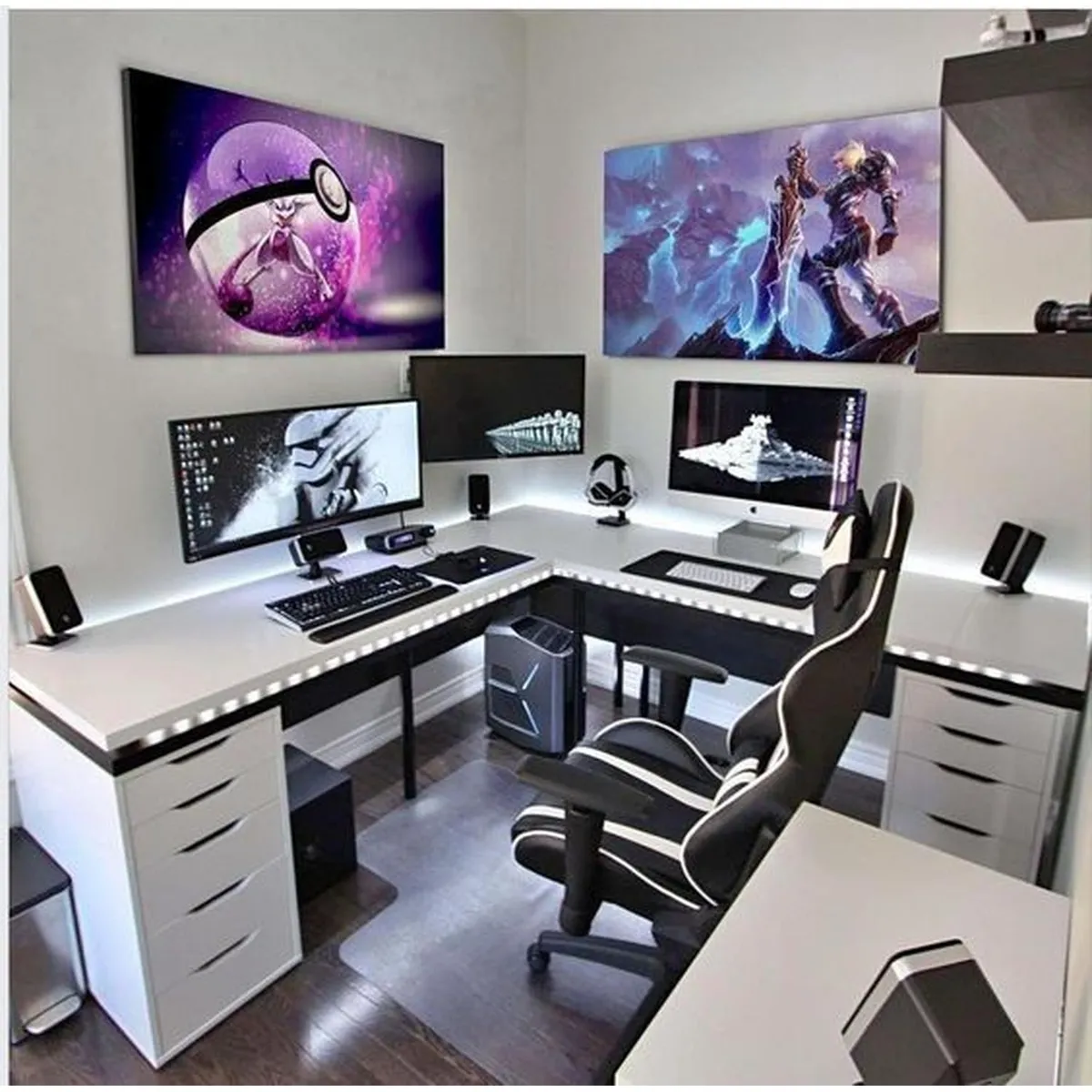 MUEBLES CRISOSTOMO - Escritorio Gamer de Melamina en L Blanco 180cm