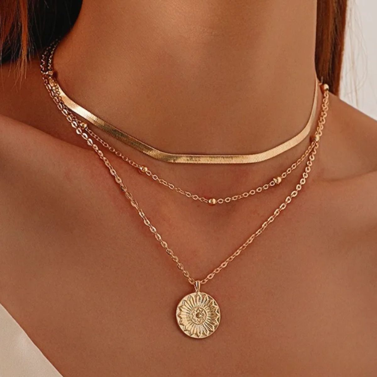 GENERICO - Collar  3 caidas moneda ara mujer color dorado-joyeria