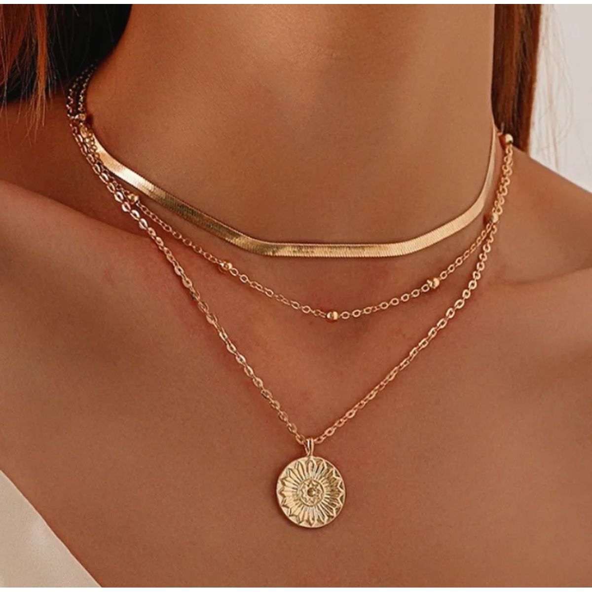 GENERICO - Collar  3 caidas moneda ara mujer color dorado-joyeria