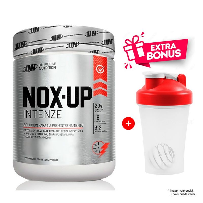 UNIVERSE NUTRITION - NOX UP 600 GR UN Pre entreno Óxido Nítrico Fruit Punch + Shaker