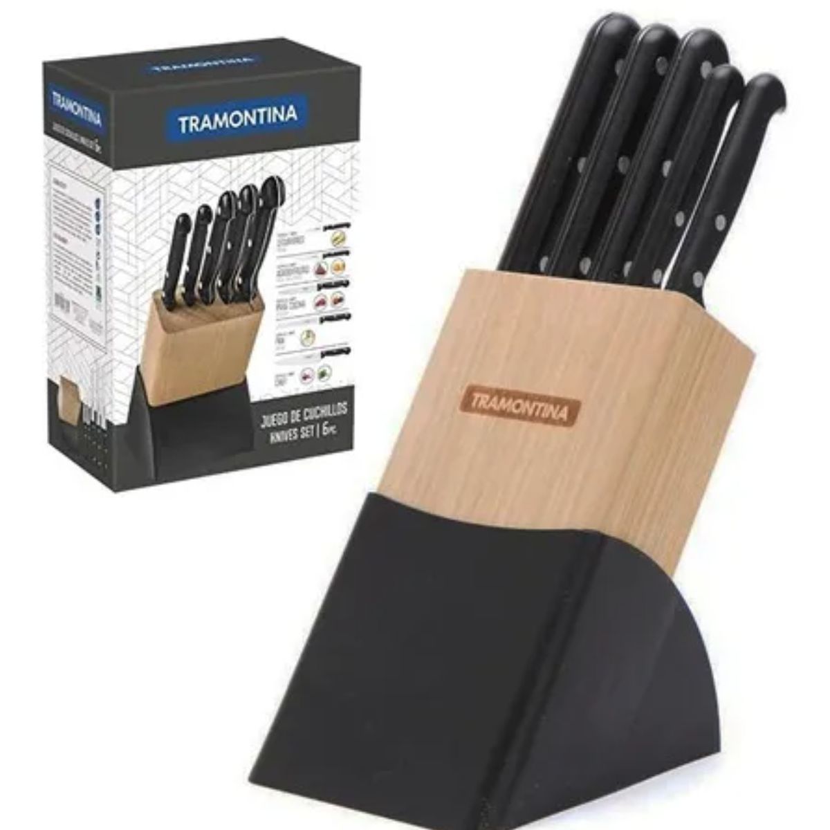 TRAMONTINA - Set de Cuchillos Ultracorte con taco Madera 6 pzs Tramontina