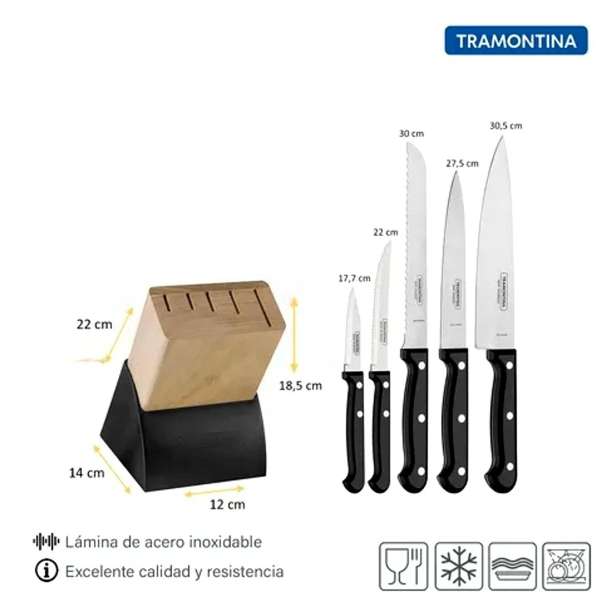 TRAMONTINA - Set de Cuchillos Ultracorte con taco Madera 6 pzs Tramontina