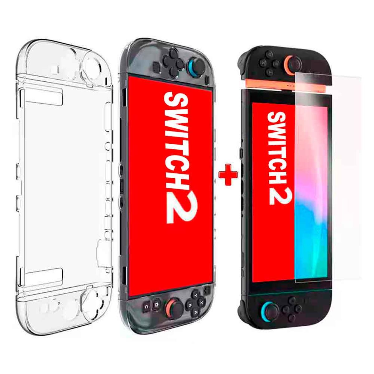 VARIOS - Pack Case para Nintendo Switch 2 + Mica de Vidrio Rígido Transparente