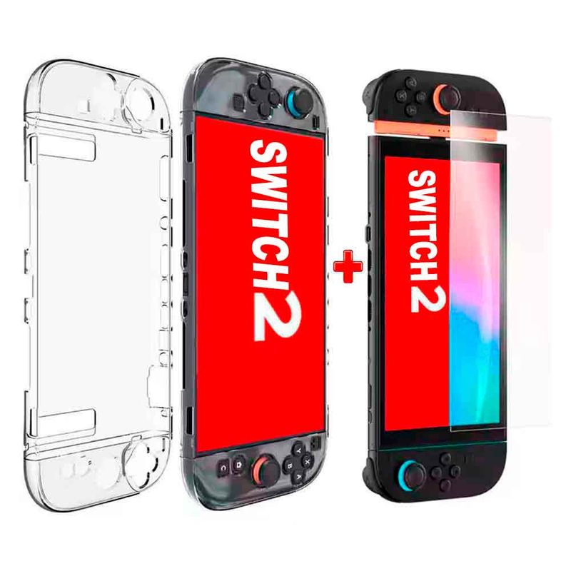 VARIOS - Pack Case para Nintendo Switch 2 + Mica de Vidrio Rígido Transparente