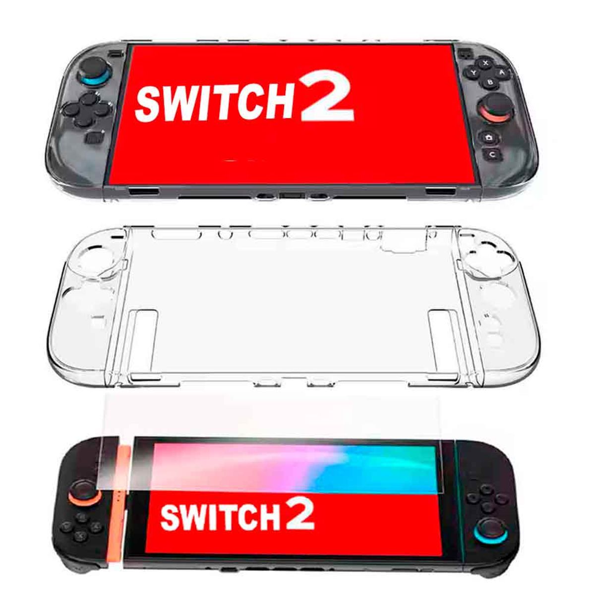 VARIOS - Pack Case para Nintendo Switch 2 + Mica de Vidrio Rígido Transparente