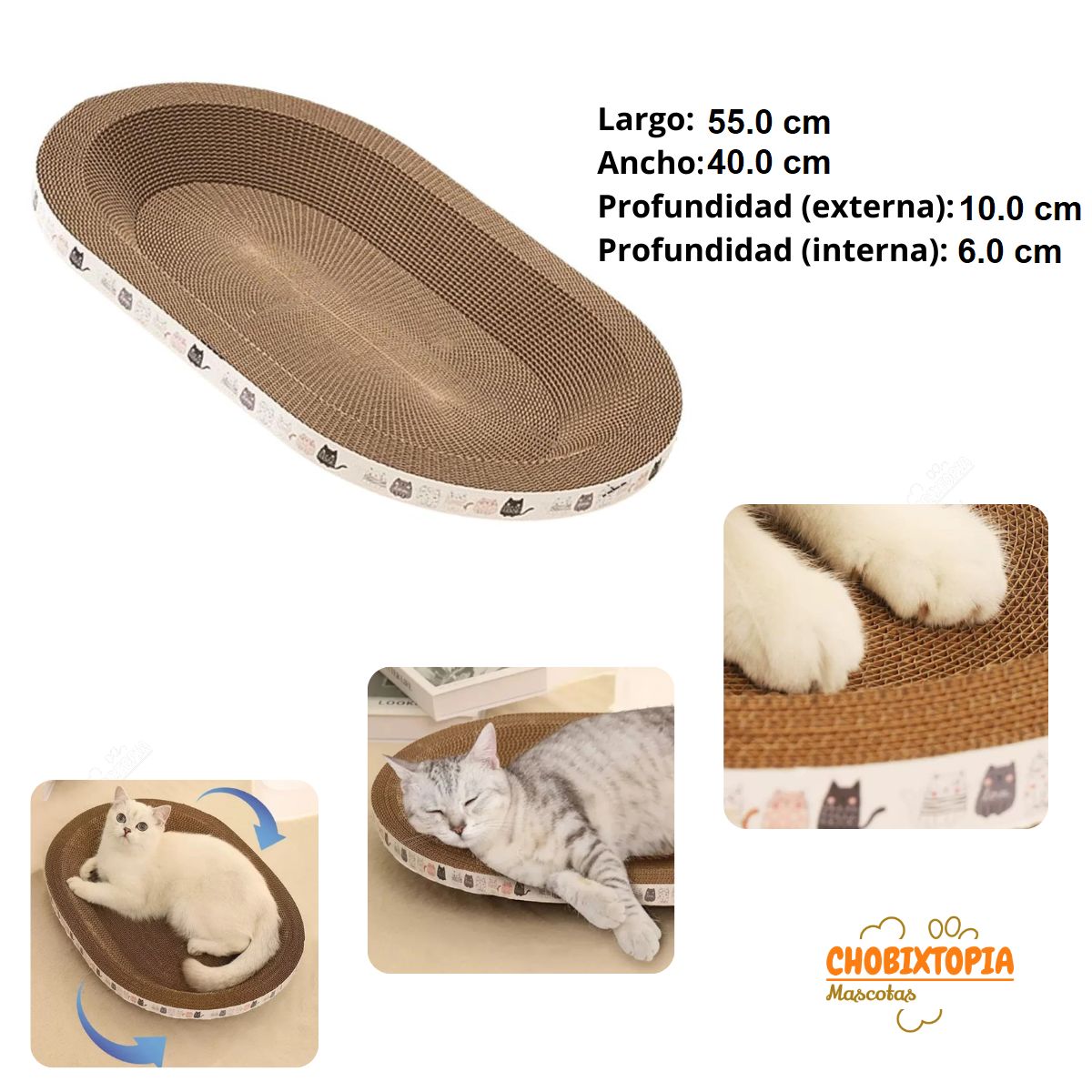 GENERICO - RASCADOR PARA GATOS FORMA OVAL 55 cm