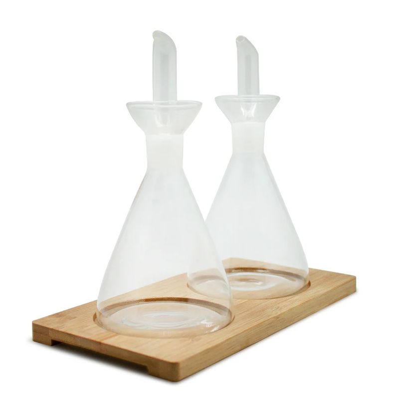 WAYU - SET ALCUZA PARA ACEITES 250 ML WAYU CON BASE DE BAMBOO GLASSO