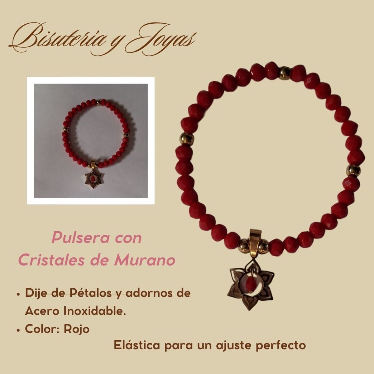 GENERICO - Pulsera con cristales de Murano y dije de pétalos