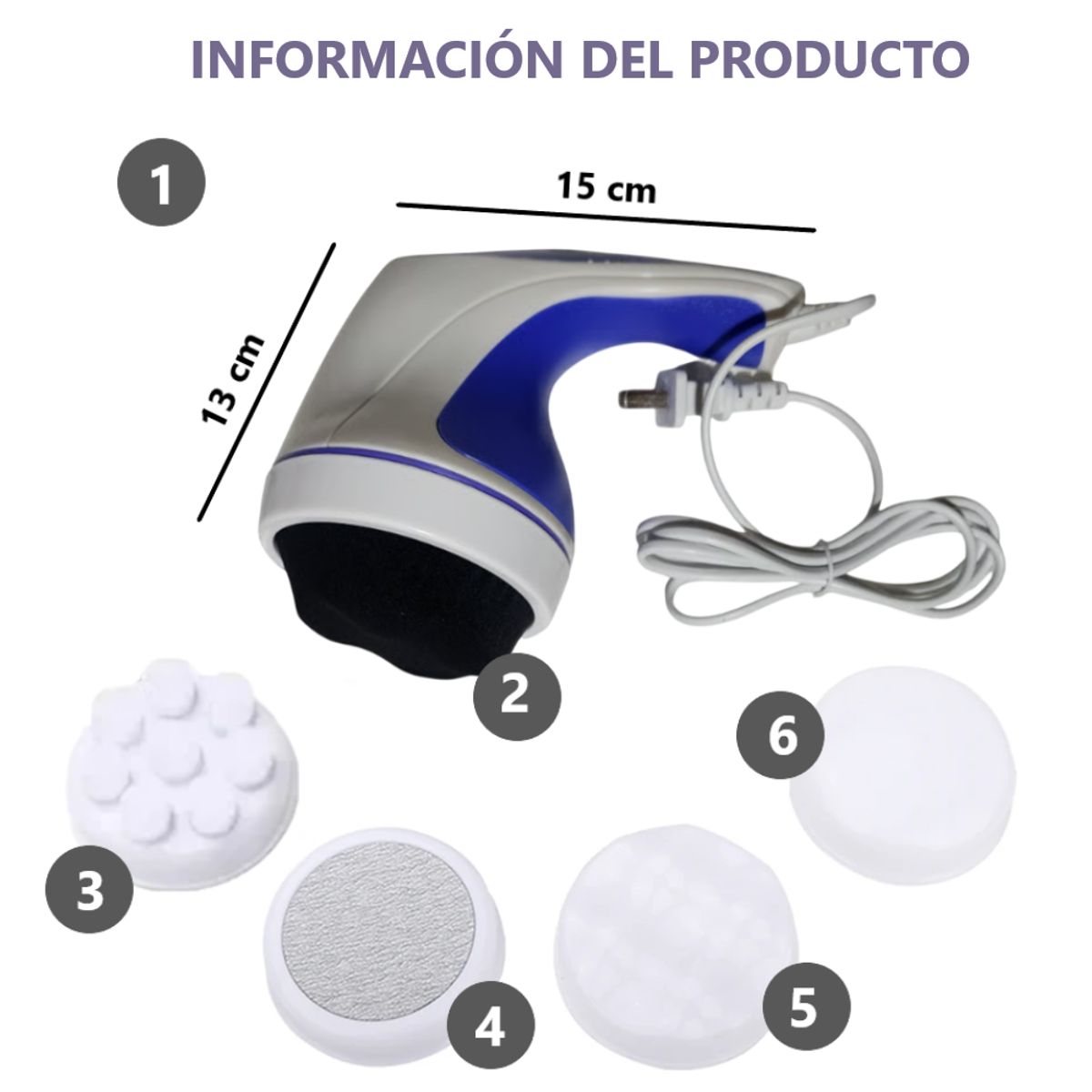 GENERICO - Masajeador para todo el cuerpo con 3 adaptadores - BLANCO