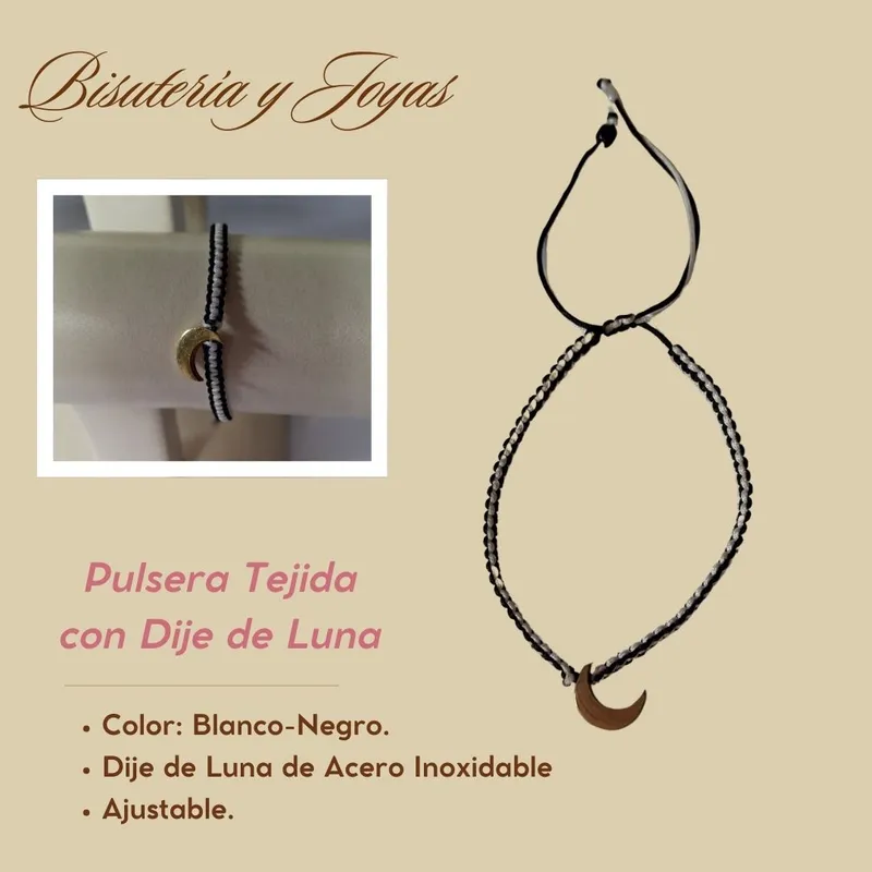 GENERICO - Dúo de pulsera tejida con dije de luna y pulsera de mostacilla
