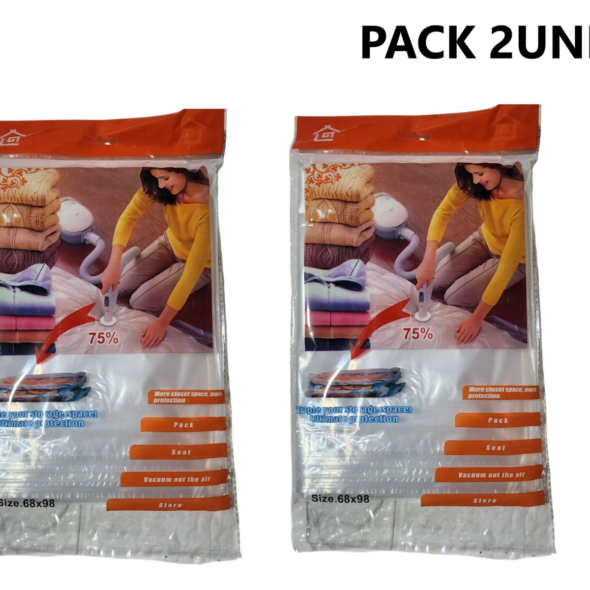 GENERICO - Pack x2 Bolsas de almacenamiento al vacío  (68 x 98 cm )