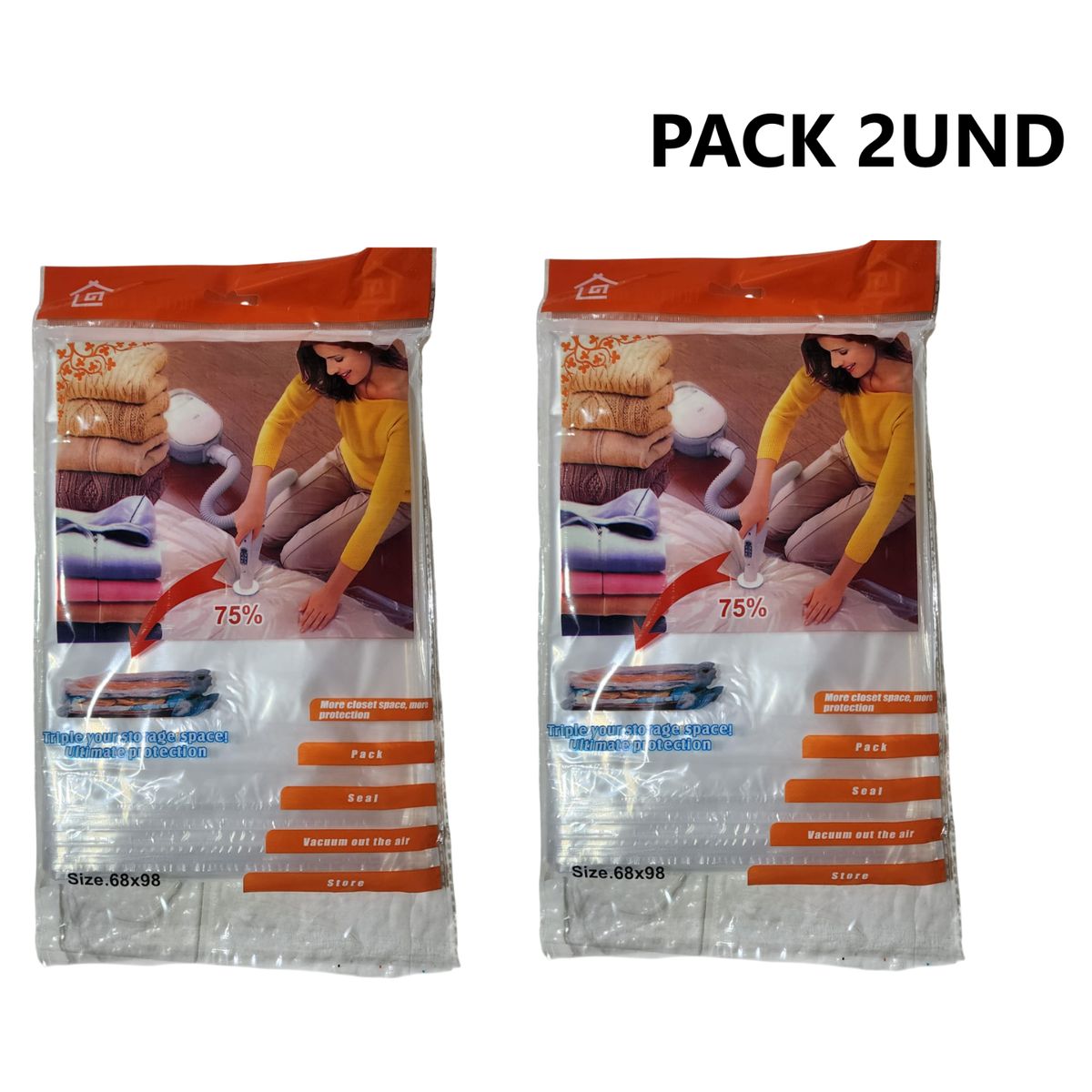 GENERICO - Pack x2 Bolsas de almacenamiento al vacío  (68 x 98 cm )