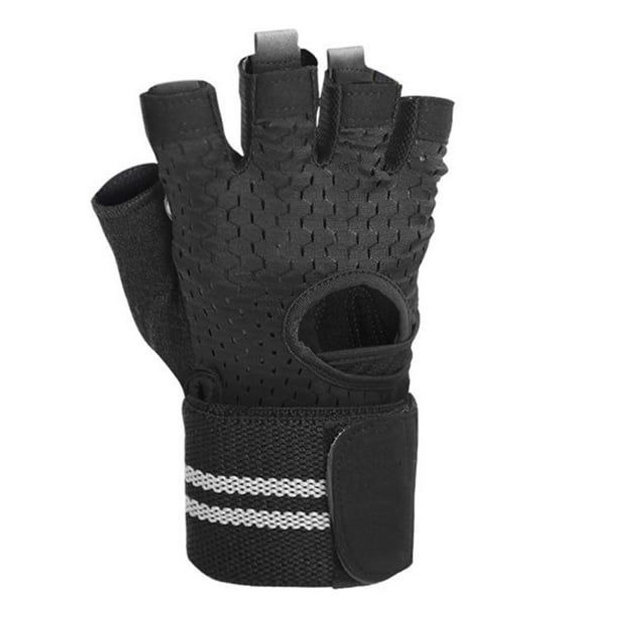 GENERICO - GUANTES DE ENTRENAMIENTO GYM PESAS CON MUÑEQUERA NEGRO M