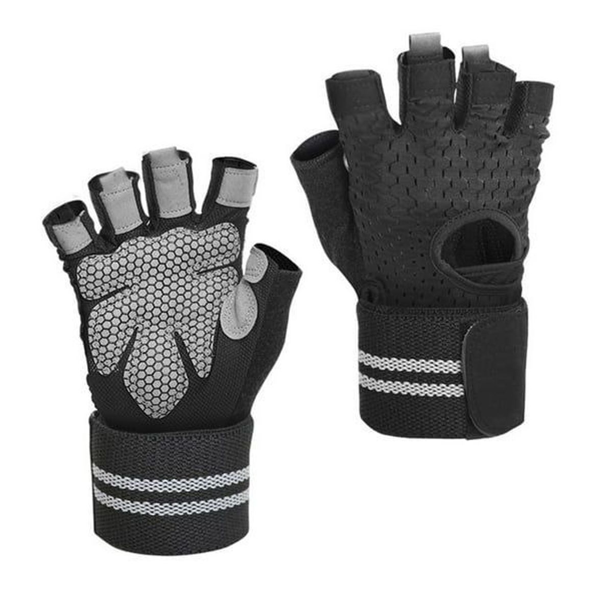 GENERICO - GUANTES DE ENTRENAMIENTO GYM PESAS CON MUÑEQUERA NEGRO S