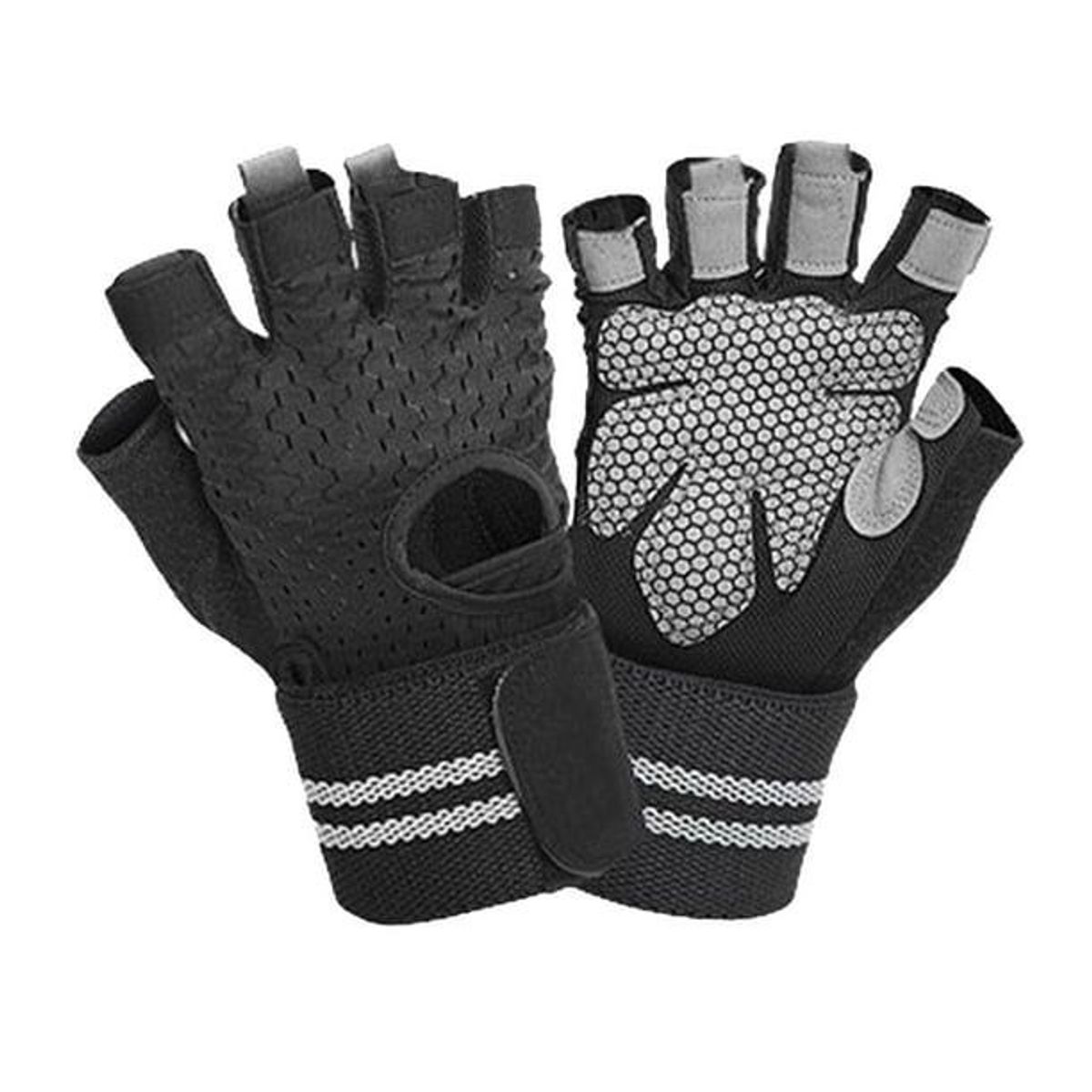 GENERICO - GUANTES DE ENTRENAMIENTO GYM PESAS CON MUÑEQUERA NEGRO L