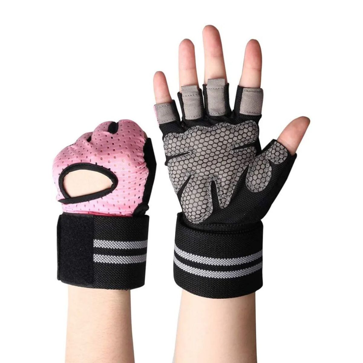 GENERICO - GUANTES DE ENTRENAMIENTO GYM PESAS CON MUÑEQUERA ROSA S