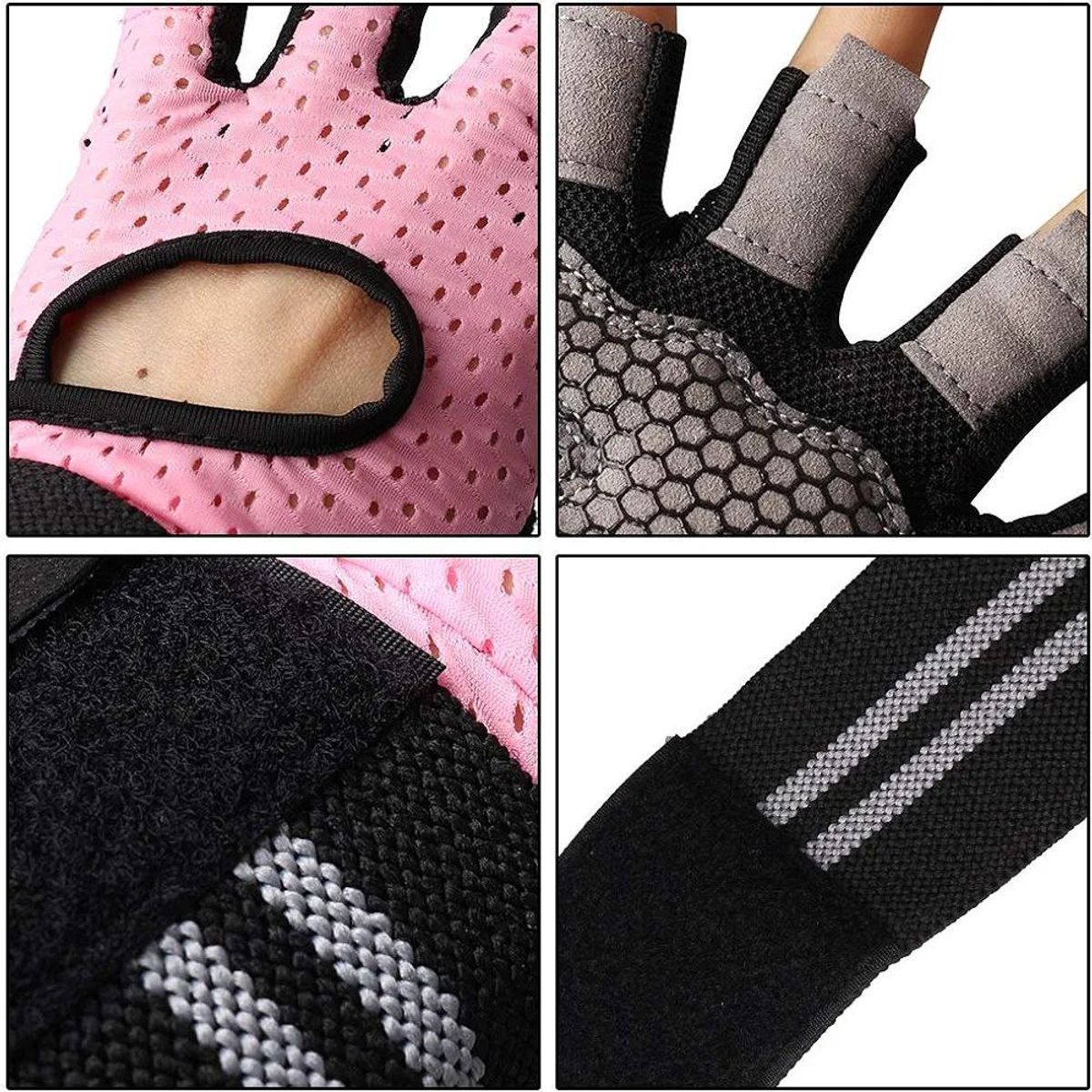 GENERICO - GUANTES DE ENTRENAMIENTO GYM PESAS CON MUÑEQUERA ROSA M