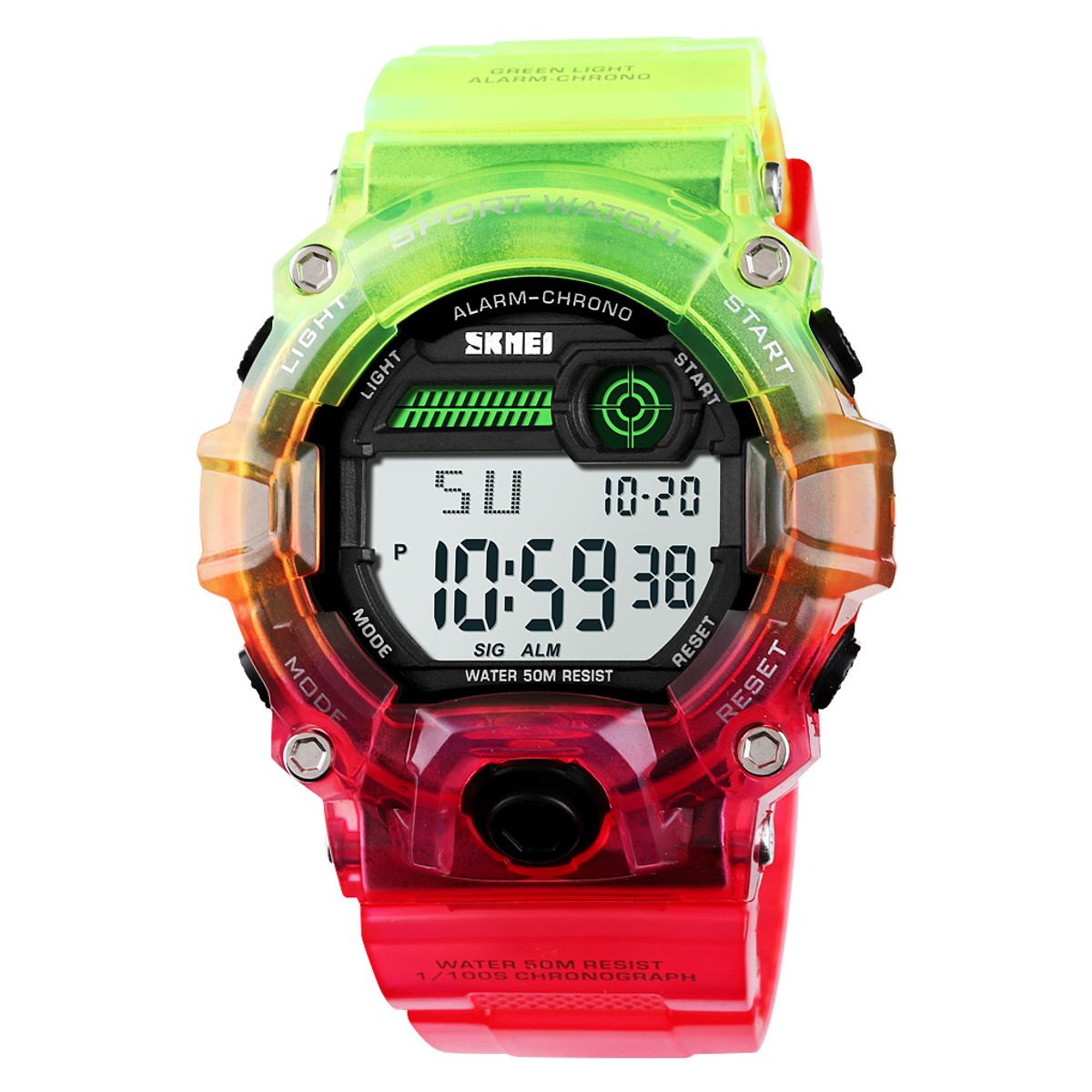 SKMEI - Reloj Skmei 1197 ROJO Y VERDE Correa Silicona