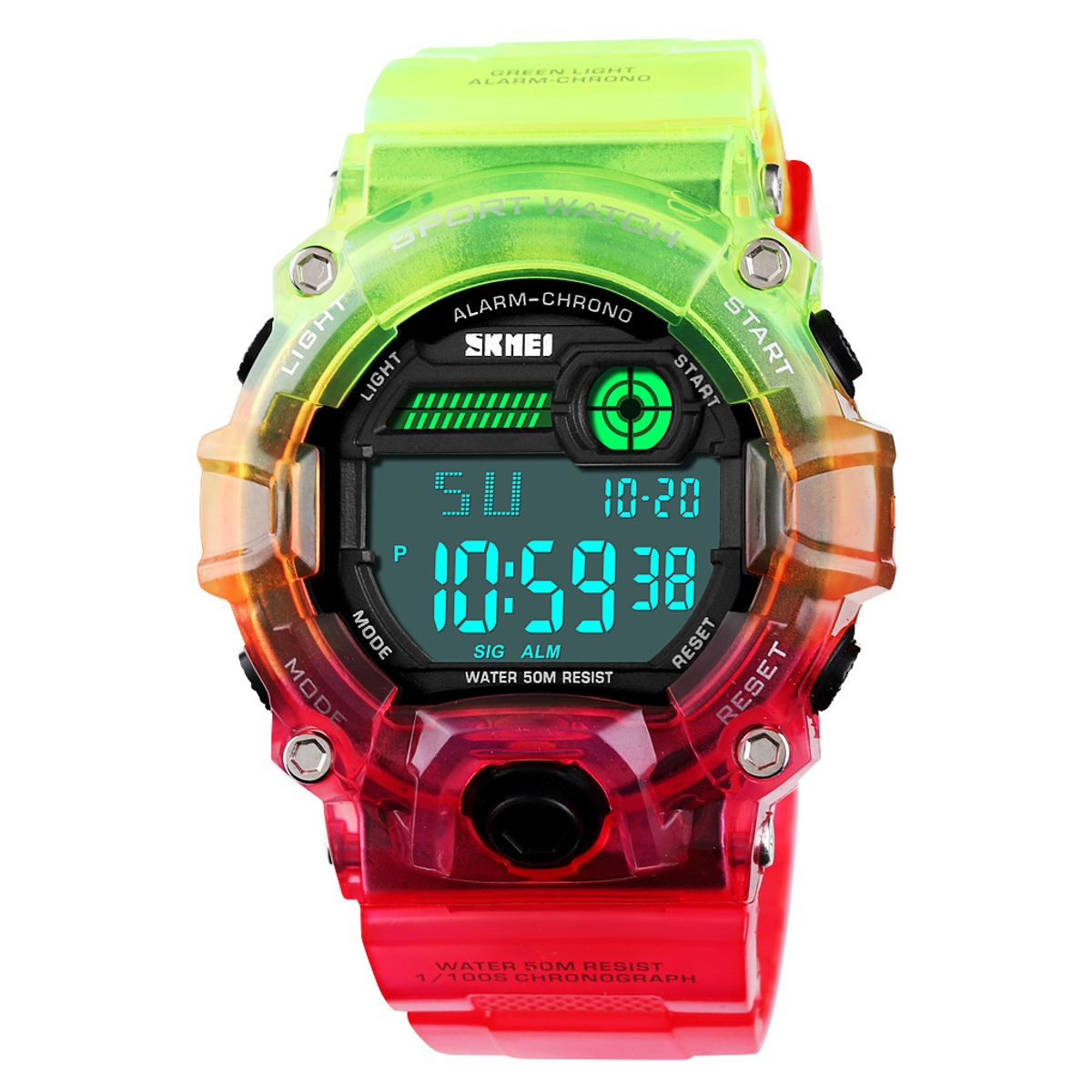 SKMEI - Reloj Skmei 1197 ROJO Y VERDE Correa Silicona
