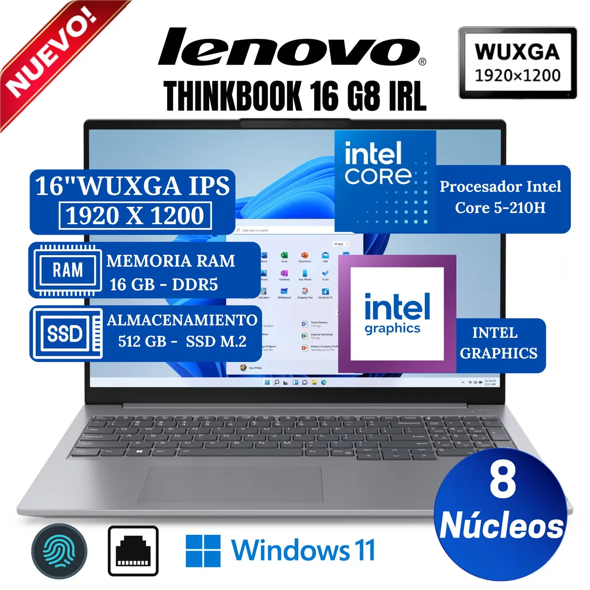 LENOVO - Laptop Lenovo Thinkbook 16 G8 IRL 16" WUXGA, Intel Core 5-210H, Ram 16GB, SSD 512GB, Win 11