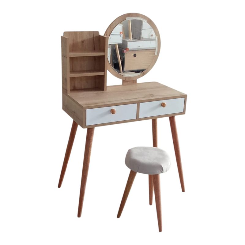 GENERICO - Tocador Modelo Alba  Estilo Vintaje con Espejo y Banquito de Regalo