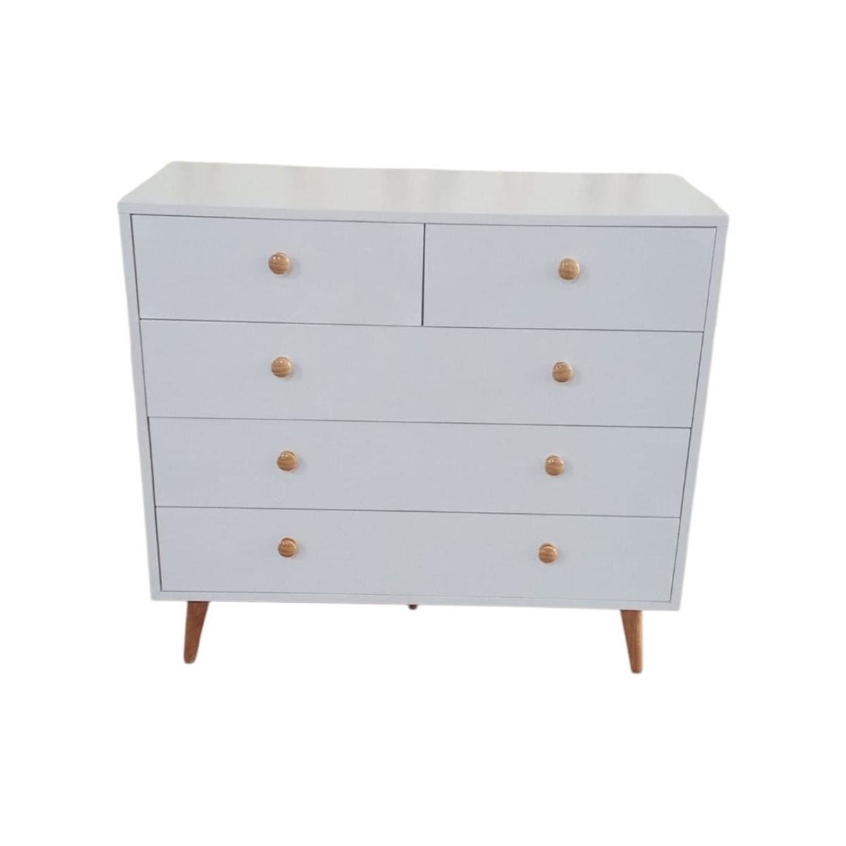 GENERICO - Comoda "Retro Chic" de 5 Cajones: Almacenamiento Estilizado en Blanco