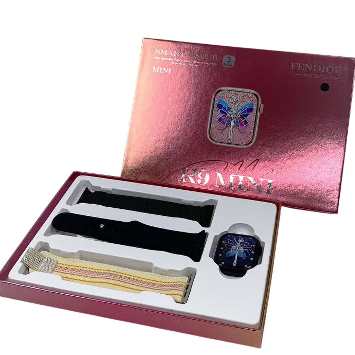 GENERICO - Reloj Smartwatch R9 Mini con 3 Correas para Mujer - Negro