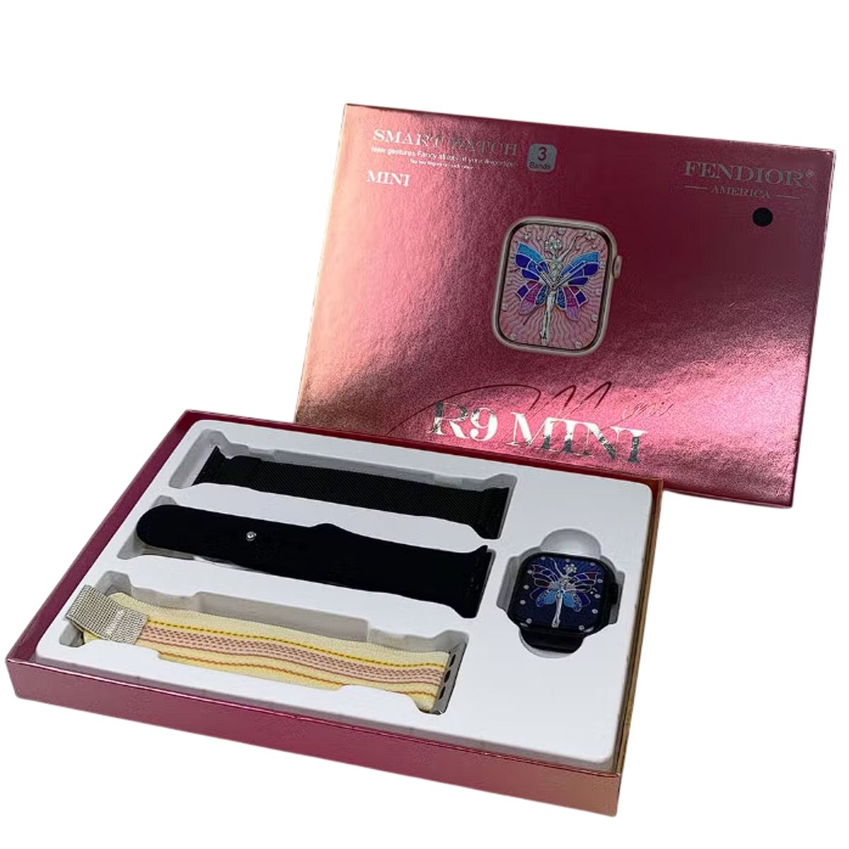 GENERICO - Reloj Smartwatch R9 Mini con 3 Correas para Mujer - Negro