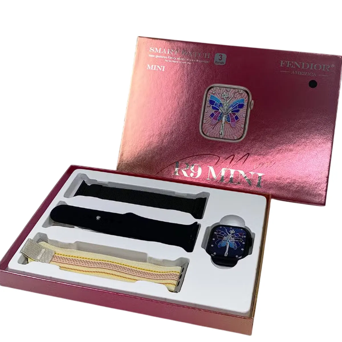 GENERICO - Smartwatch R9 mini pantalla AMOLED para mujeres - 3 Correas Negro