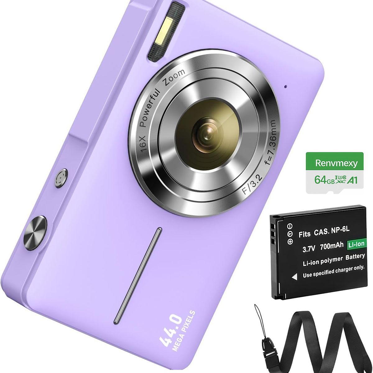 RENVMEXY - Cámara Morada para Niños 44MP + 64GB - Regalo Creativo
