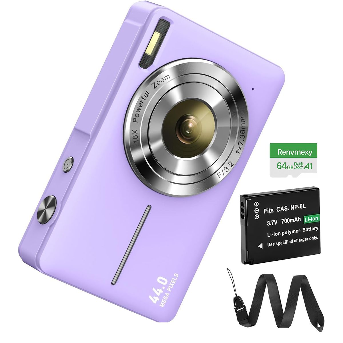 RENVMEXY - Cámara Morada para Niños 44MP + 64GB - Regalo Creativo