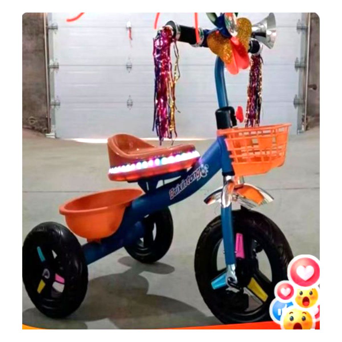 GENERICO - Triciclo Doble Canastilla Niños Infantil Luz Led Azul