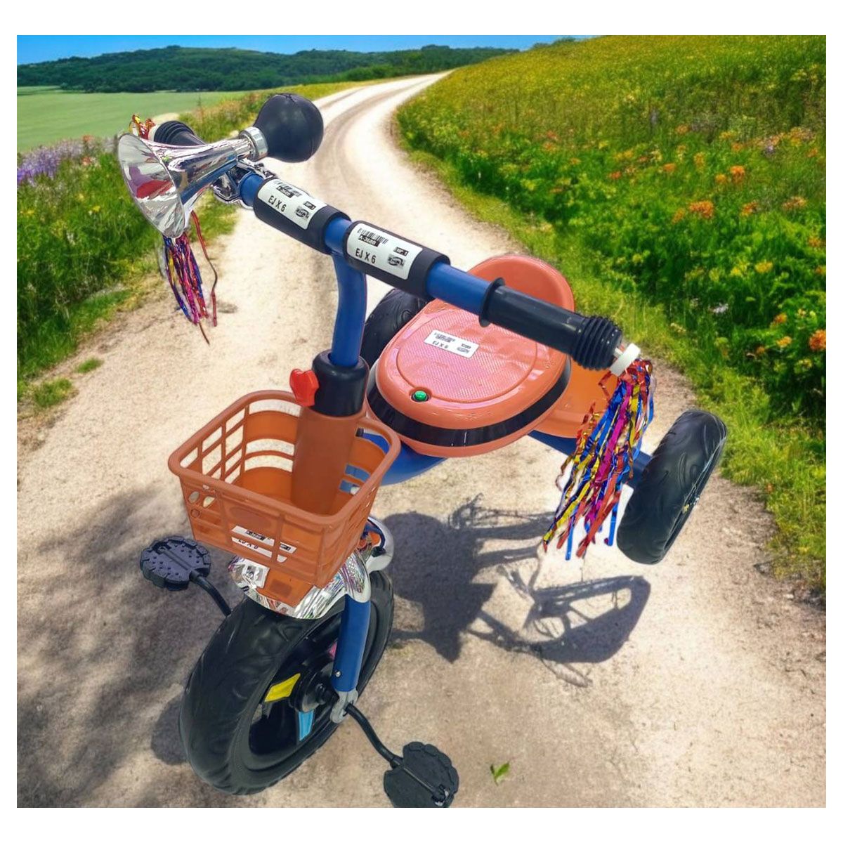 GENERICO - Triciclo Doble Canastilla Niños Infantil Luz Led Azul