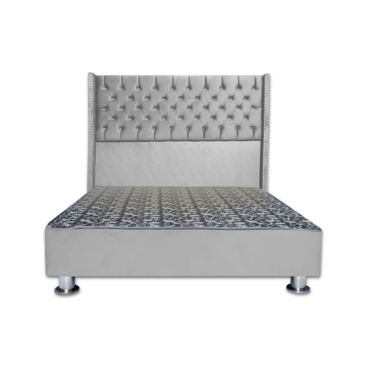 MUEBLES MACRUMO - Cama tapizada Cora King 2 tarimas - Color Gris claro