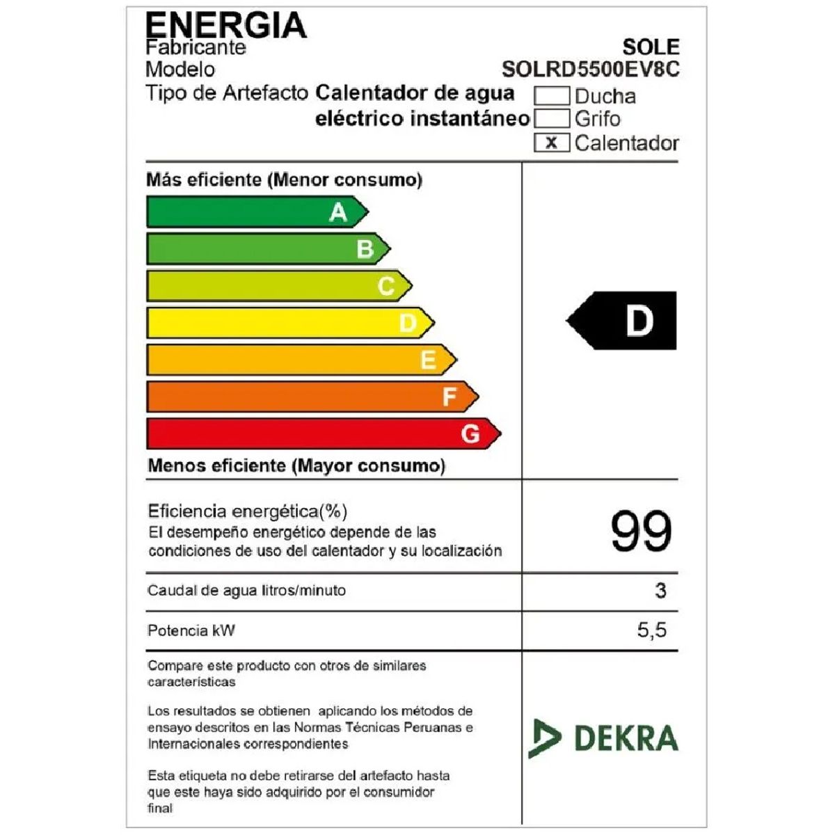 Ducha Eléctrica Sole Perfect 5500W Rapiducha Color Gris, marca Sole - Foto Principal