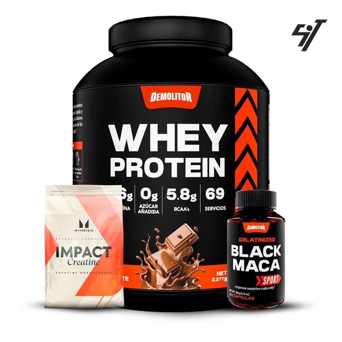 DEMOLITOR - Whey Protein 5Lb Chocolate+Creatina Myprotein 250Gr+Maca Negra Sport 120 Caps