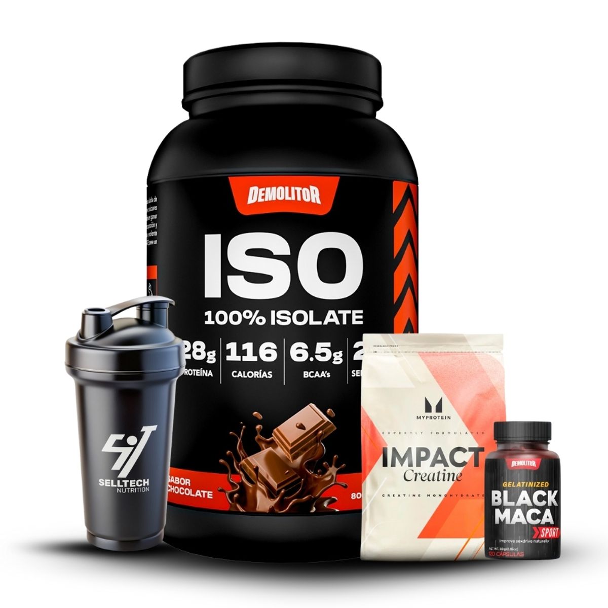 DEMOLITOR - Iso 100% Whey 23Lb Chocolate+Creatina Myprotein 250Gr+Maca Negra Sport 120 Cap