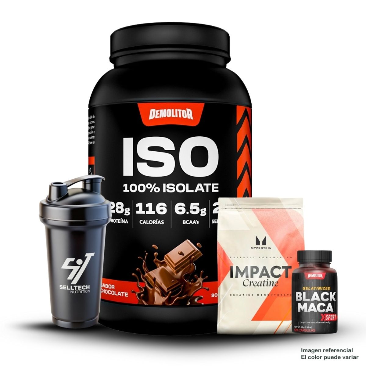DEMOLITOR - Iso 100% Whey 23Lb Chocolate+Creatina Myprotein 250Gr+Maca Negra Sport 120 Cap
