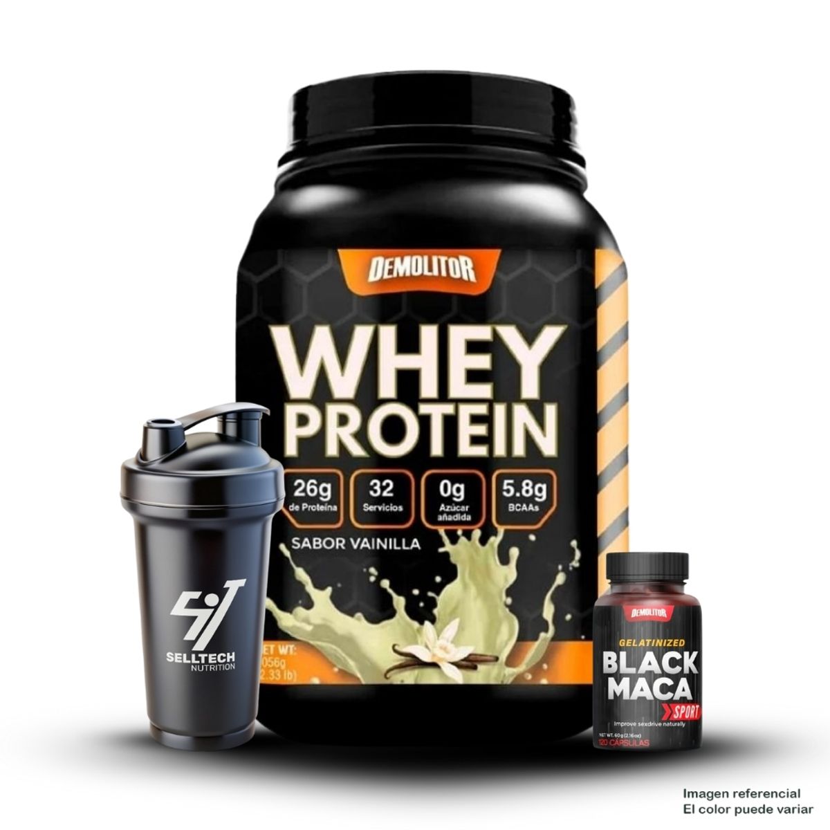 DEMOLITOR - Whey Protein 2.3 lb Vainilla+Maca Negra Sport 120 Caps