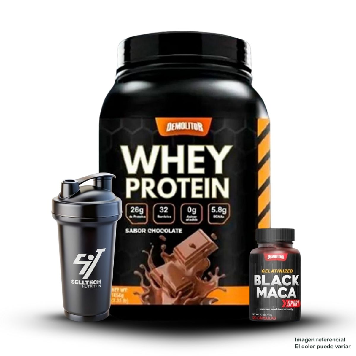 DEMOLITOR - Whey Protein 2.3 lb Chocolate+Maca Negra Sport 120 Caps