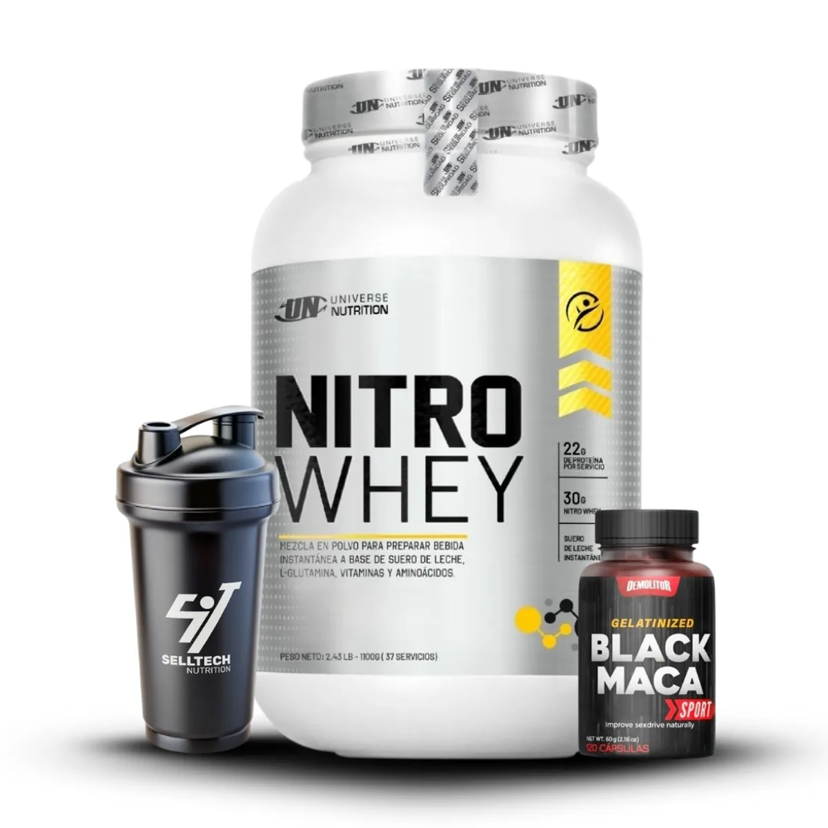 DEMOLITOR - Nitro Whey de 1.1 kg Vainilla+Maca Negra Sport 120 Caps