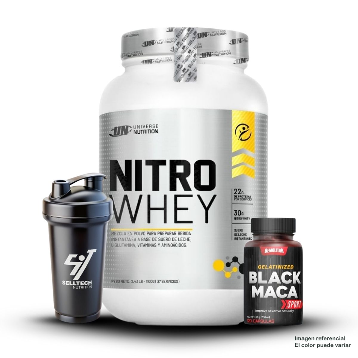 DEMOLITOR - Nitro Whey de 1.1 kg Cookies+Maca Negra Sport 120 Caps