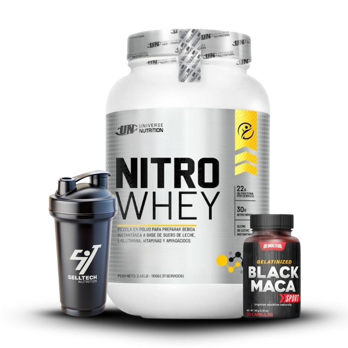 DEMOLITOR - Nitro Whey de 1.1 kg Cookies+Maca Negra Sport 120 Caps
