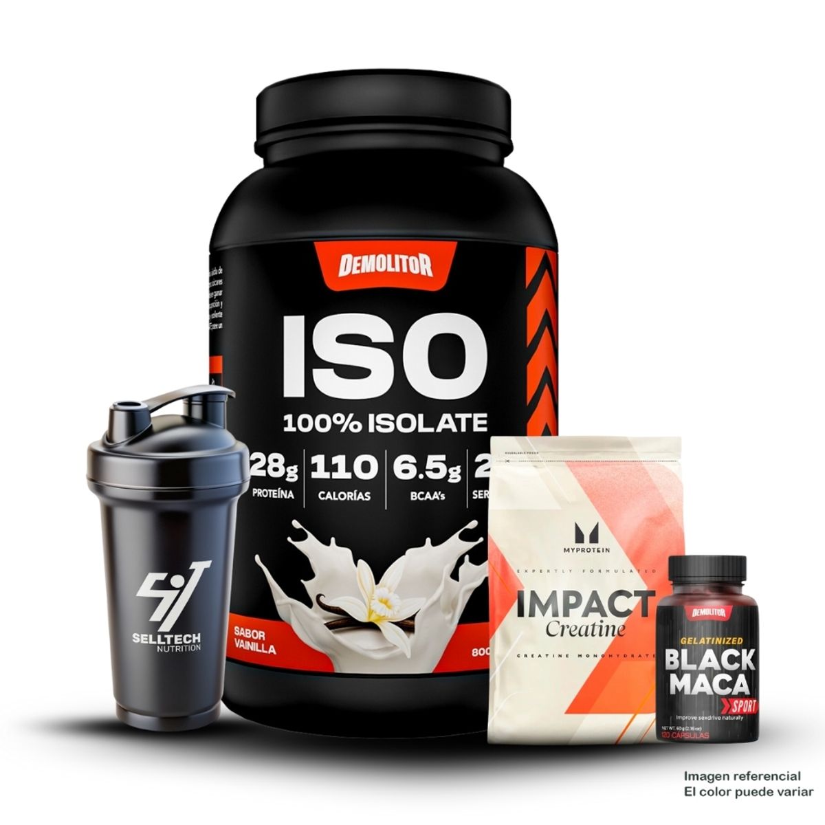 DEMOLITOR - Iso 100% Whey 23Lb Vainilla+Creatina Myprotein 250Gr+Maca Negra Sport 120 Caps