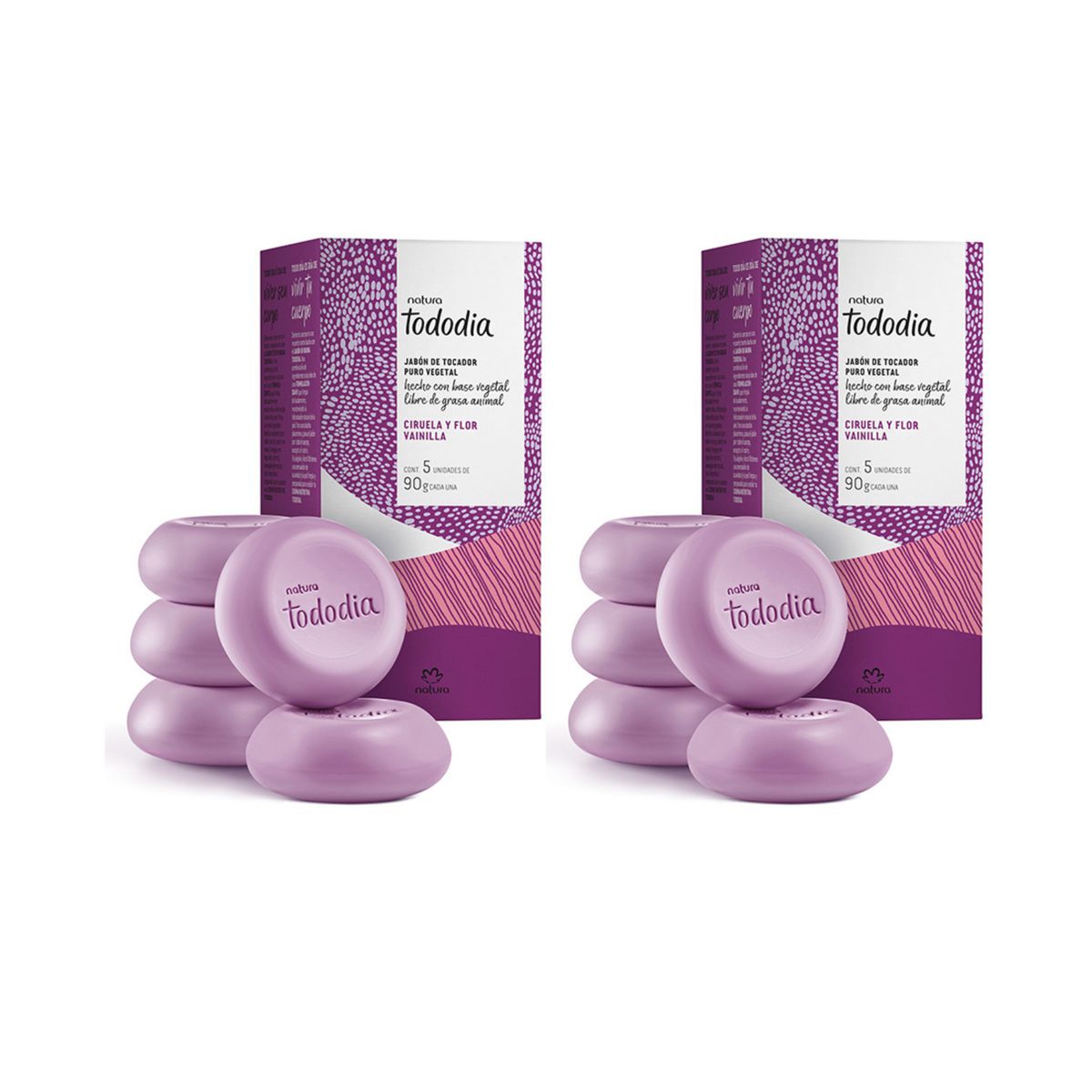 NATURA - Pack Jabones Tododia Ciruela y Flor de vainilla Caja con 5 unidades de 90 g c/u
