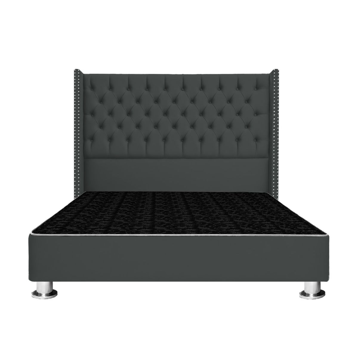 MUEBLES MACRUMO - Cama tapizada Cora Royal King 2 tarimas - Color Gris oscuro